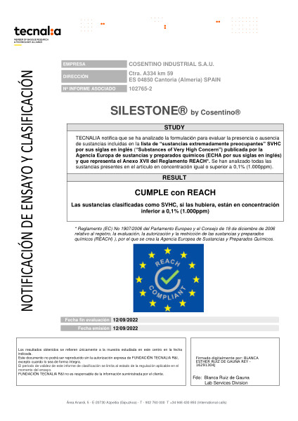 SILESTONE Certificado REACH (ES)