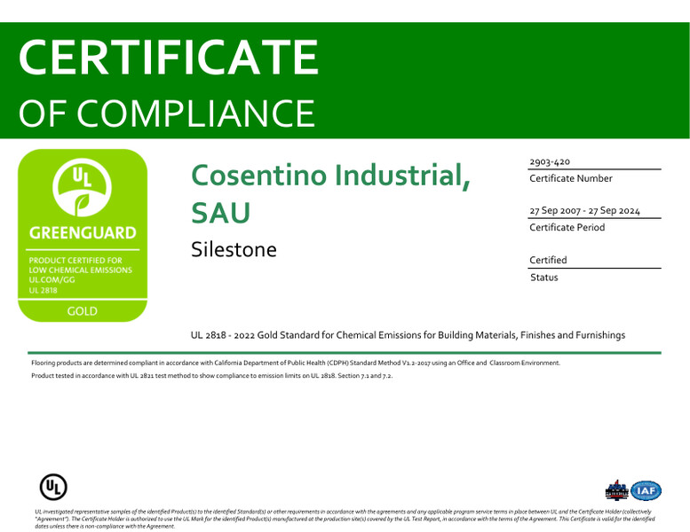 SILESTONE Greenguard & Greenguard Gold Certificates